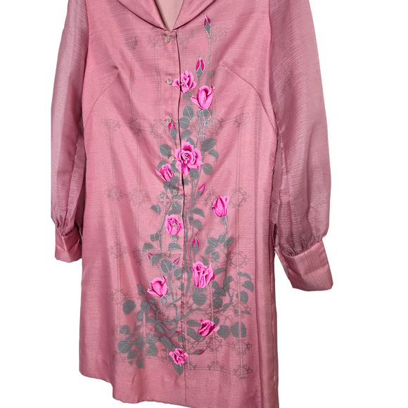 ALFRED SHAHEEN Vintage 70s PINK ROSE PRINT SHIRT DRESS Size Medium Hawaiian - Picture 4 of 12